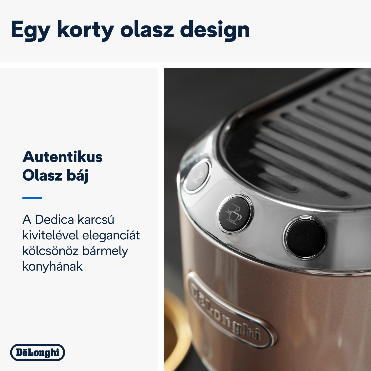 Egy eszpresszógép, egy kávéfőző gép közeli képe, fémes kivitelben.