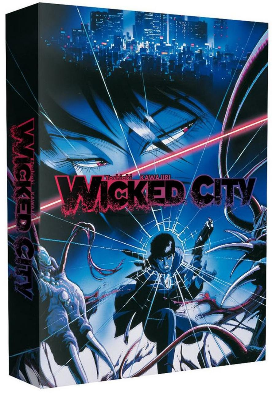 Anime-DVD-Cover, dunkelblauer Hintergrund, Figur mit Waffe.