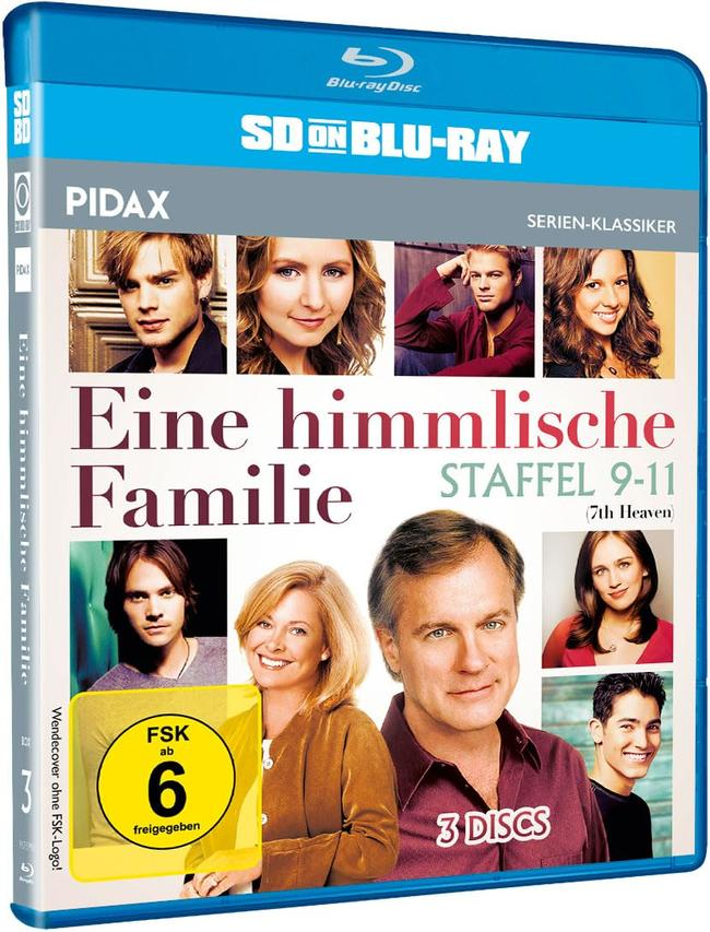 DVD-Hülle mit Gesichtern von mehreren Personen. Der Titel ist auf Deutsch: Eine himmlische Familie.