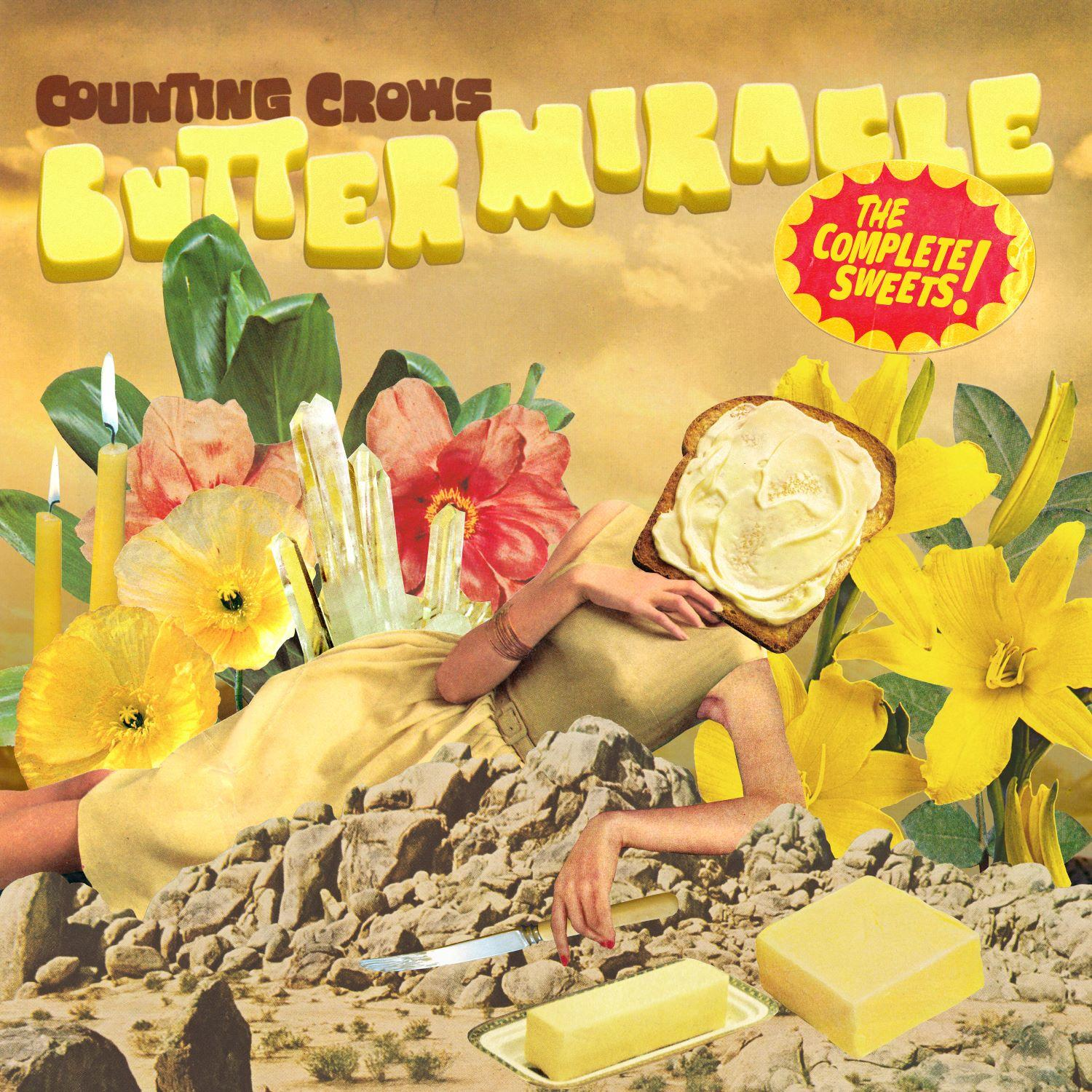 Albumcover: Counting Crows, Butter Miracle. Zeigt das Gesicht einer Frau mit Butter und Blumen.