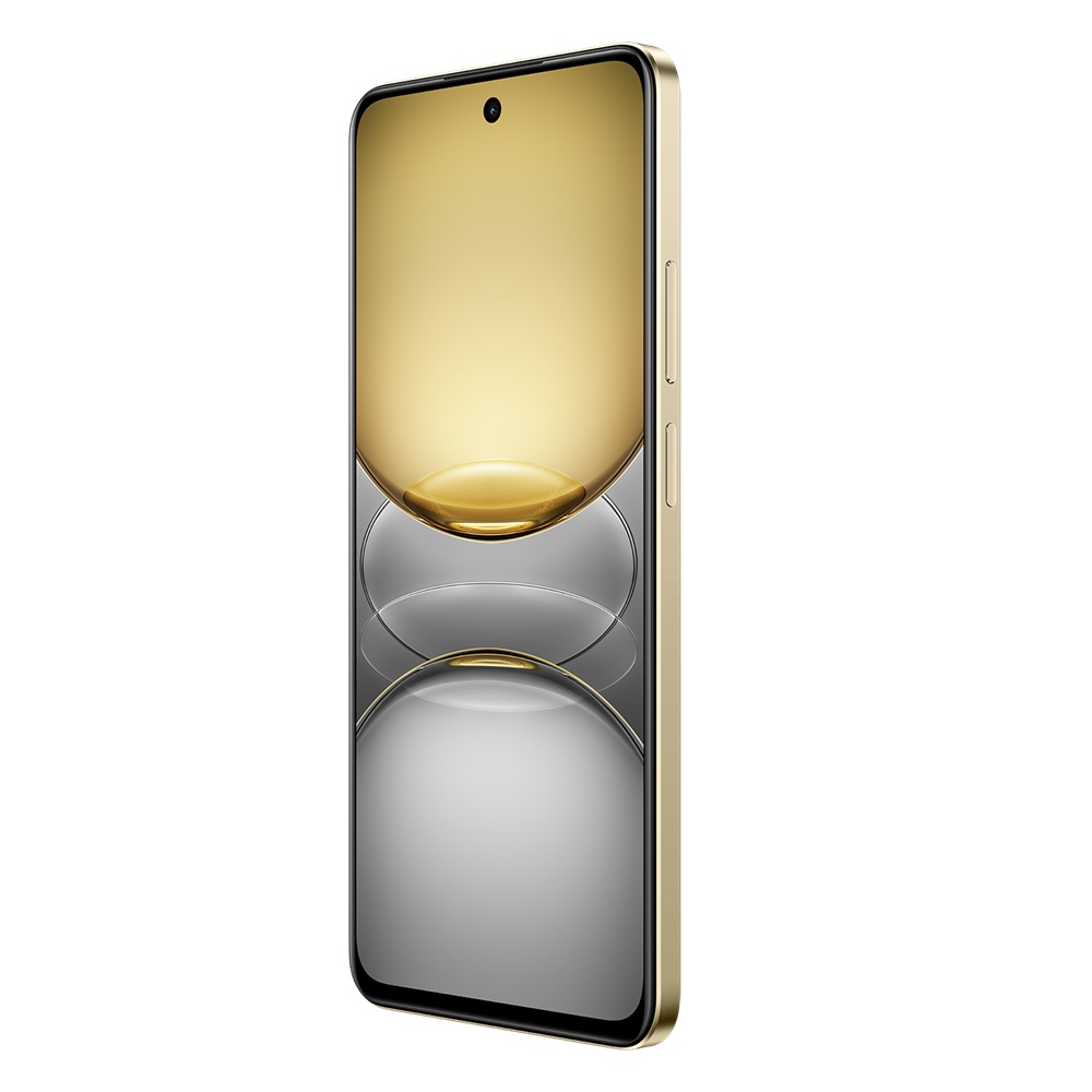 Kavisli ekranlı altın akıllı telefon, altın ve gümüş gradyan gösteriyor.