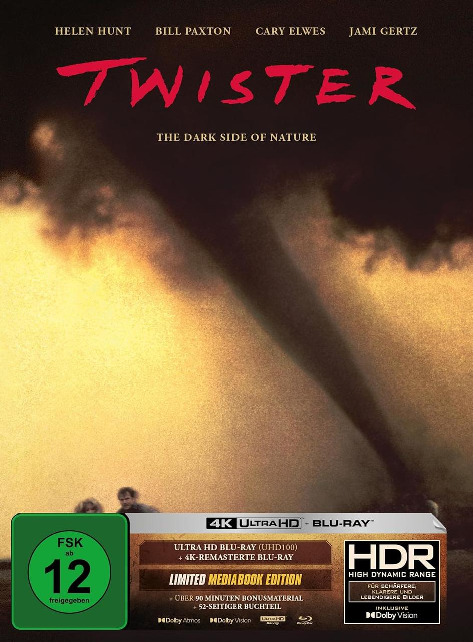 Filmcover für Twister. Ein Tornado am Himmel. Text: The Dark Side of Nature.