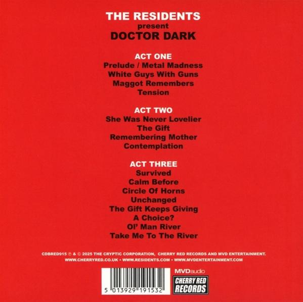 Rotes CD-Cover mit Trackliste von The Residents, Album Doctor Dark.
