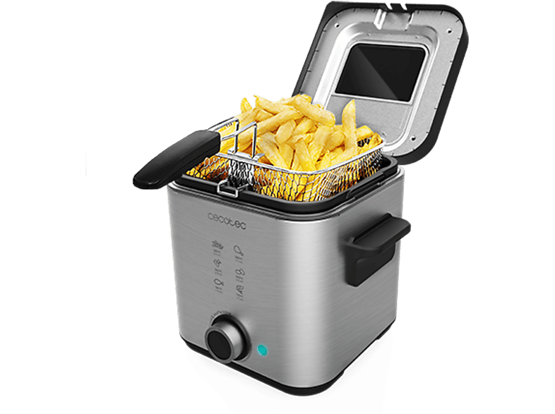 Freidora - Cecotec CleanFry Advance 1500, Filtro OilClean, Tapa con ventana, Cubeta extraíble, Antiadherente, Apto lavavajillas, Inox