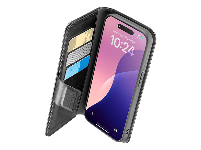 CELLULAR LINE Book Agenda, Bookcover, Apple, iPhone 16e, Schwarz Polycarbonat, Thermoplastisches Polyurethan