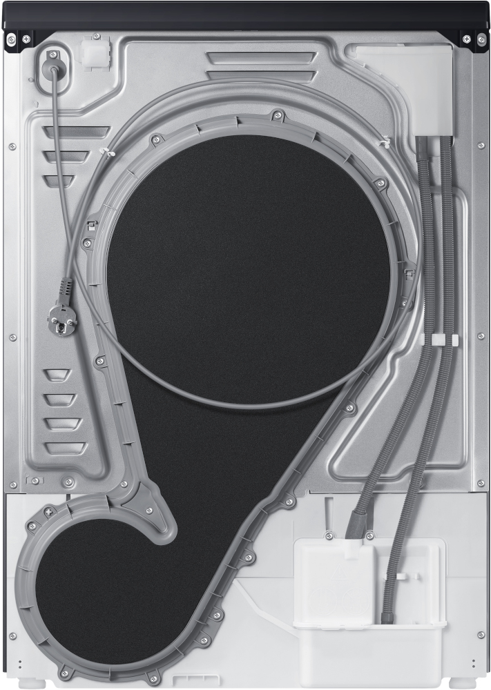 The back of a dryer, showing the internal components and the ventilation system.