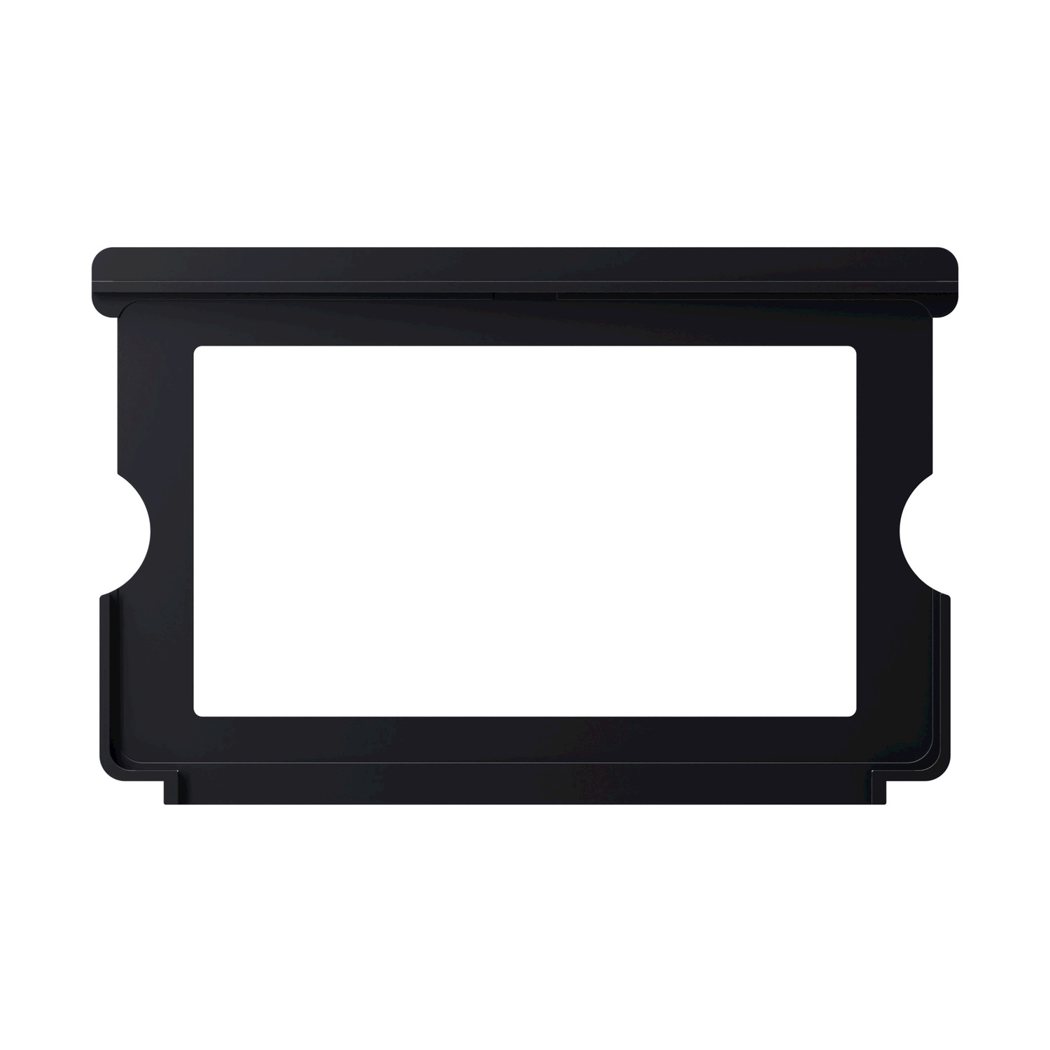 Cornice nera con un ritaglio rettangolare. Due ritagli semicircolari su ogni lato.