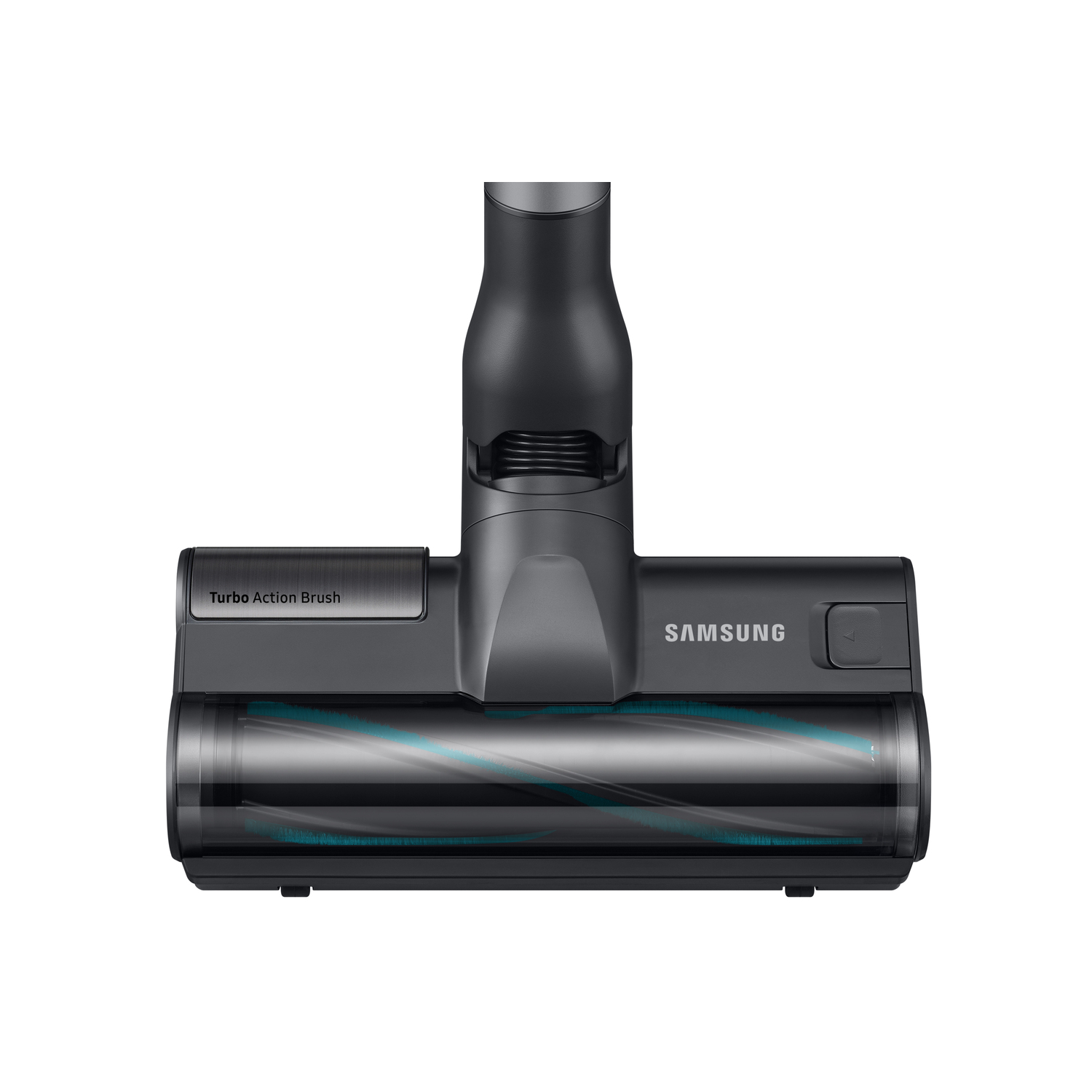 Tête d'aspirateur noire avec l'étiquette 'Turbo Action Brush' et le logo Samsung.