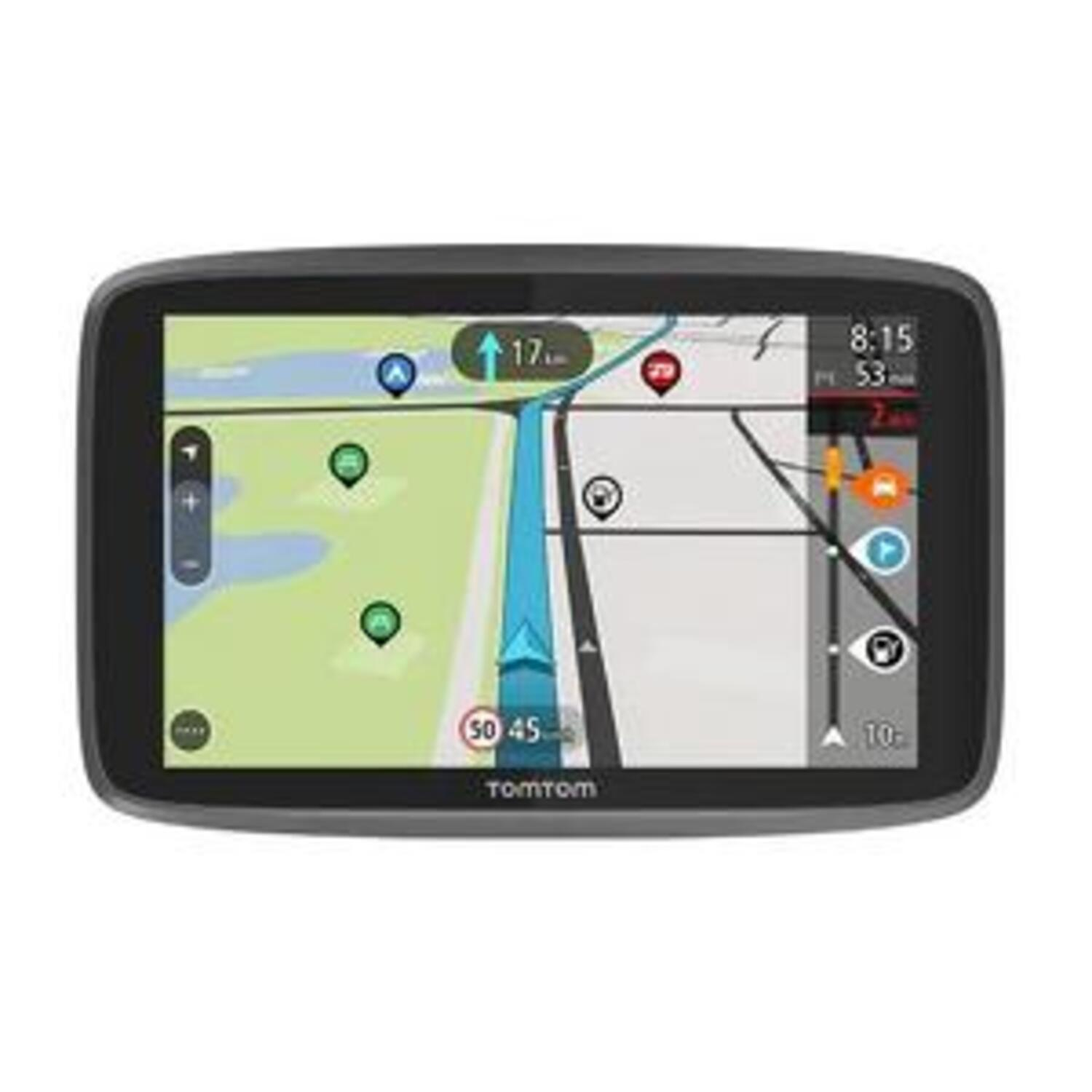 TomTom GPS-apparaat dat een kaart weergeeft met een route en navigatiedetails.