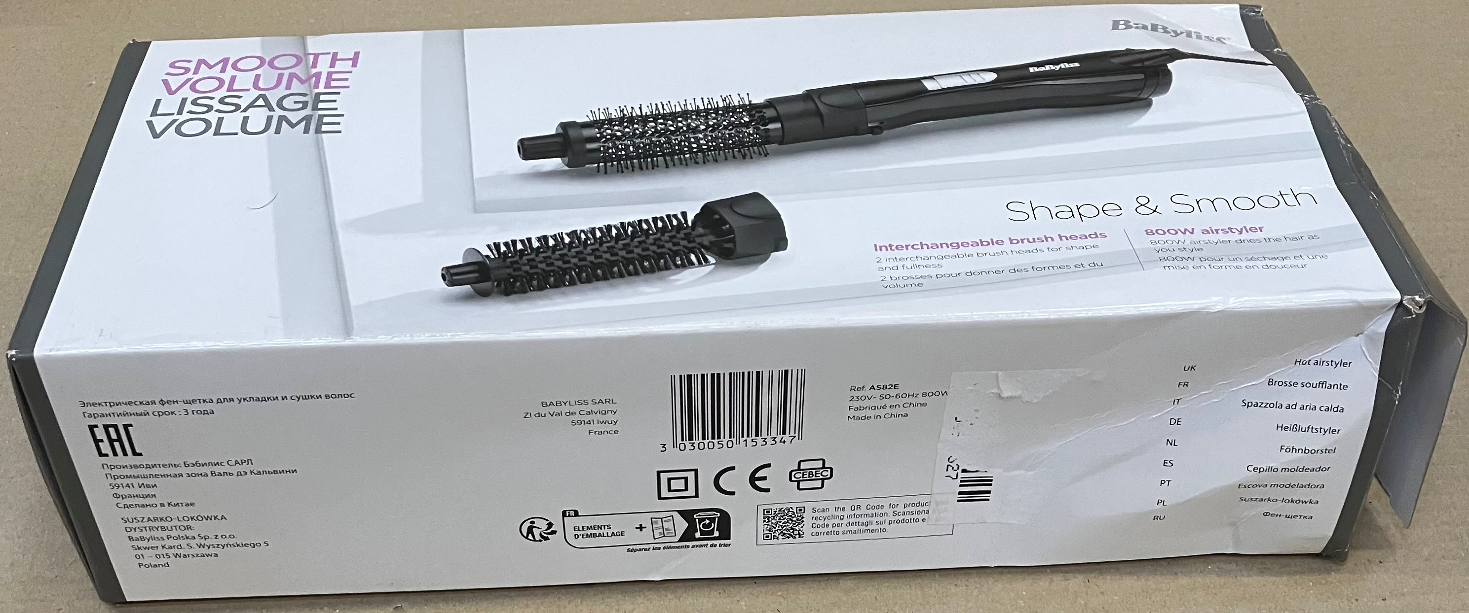 Pudełko lokówko-suszarki Babyliss do wygładzania i objętości z dwiema końcówkami.