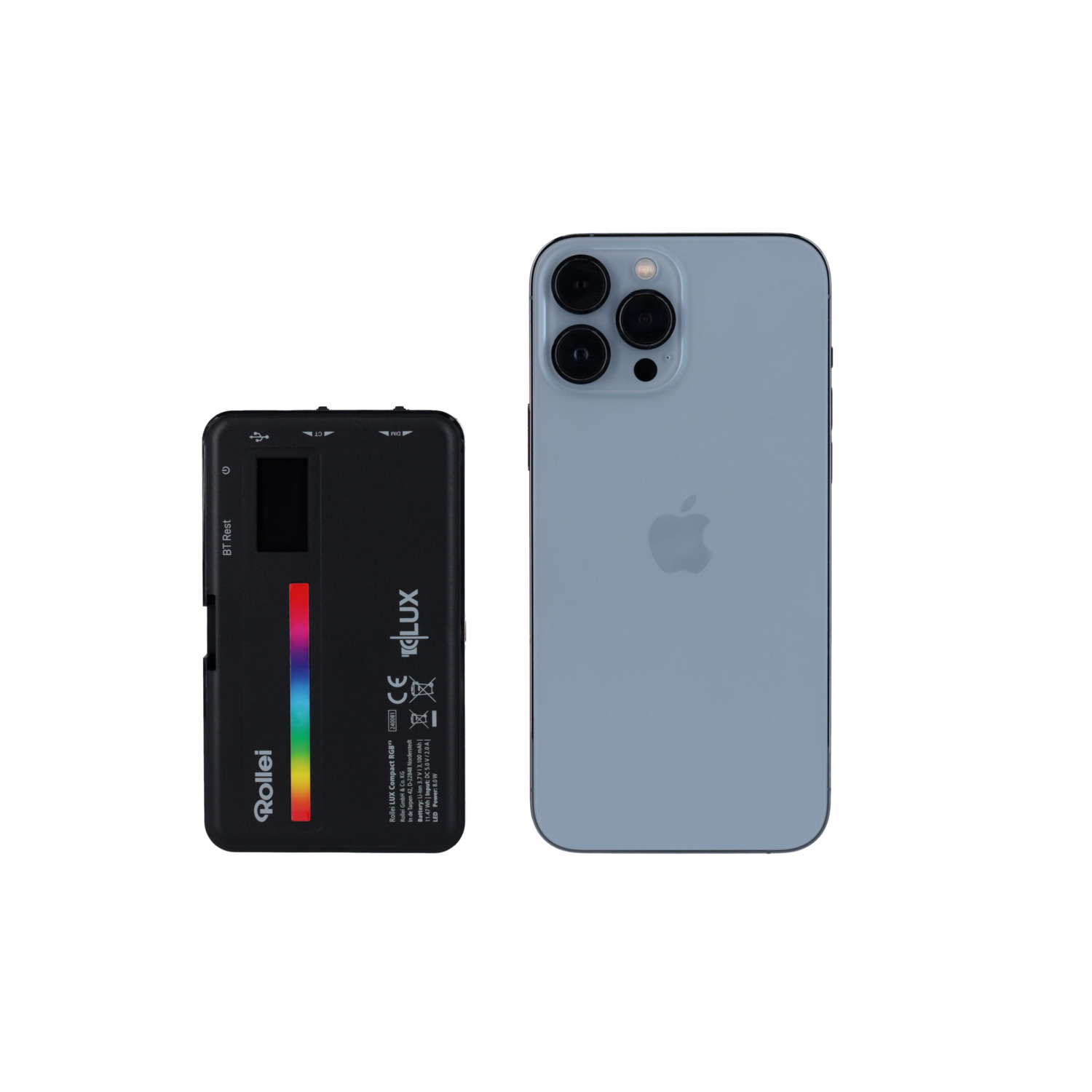 Black and colorful light with iPhone on the right.
