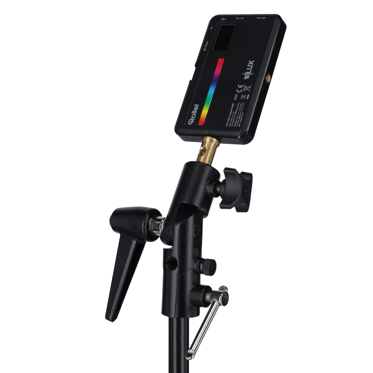 Black light on a stand, with color spectrum. Black background.
