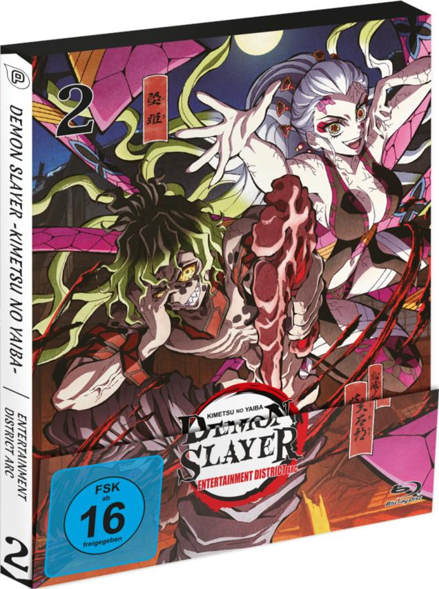 Blu-ray Boxart von 'Demon Slayer'. Enthält zwei Anime-Charaktere mit lebendigen Farben und japanischem Text.