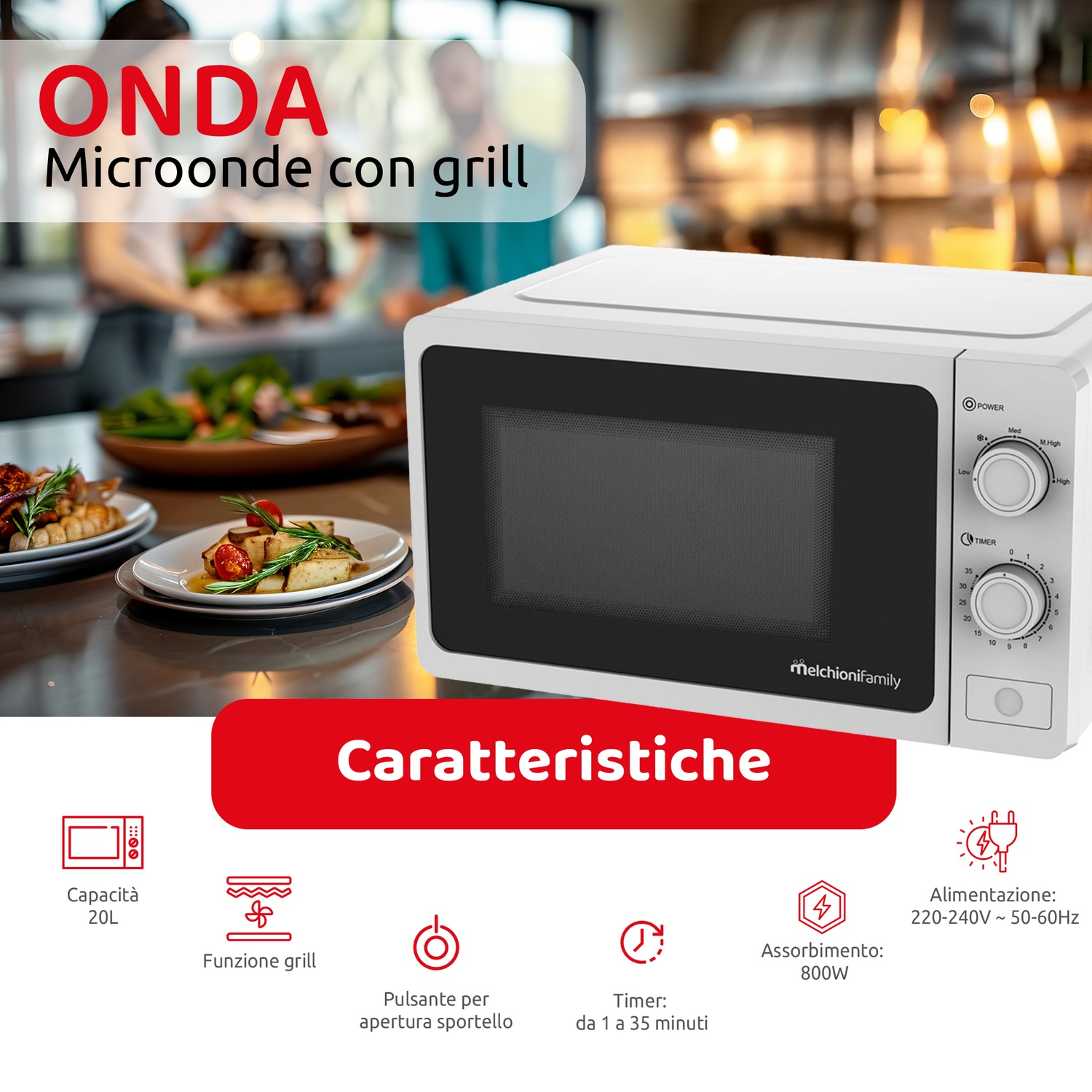 Wolkenstein Microonde Retro 20L 700W - Forno A Microonde Con Design Anni '50, 5 Livelli Di Potenza, 8 Programmi Automatici E Funzione Scongelamento, Piatto Girevole 24,5 Cm, Perfetto Per Cucine Retro