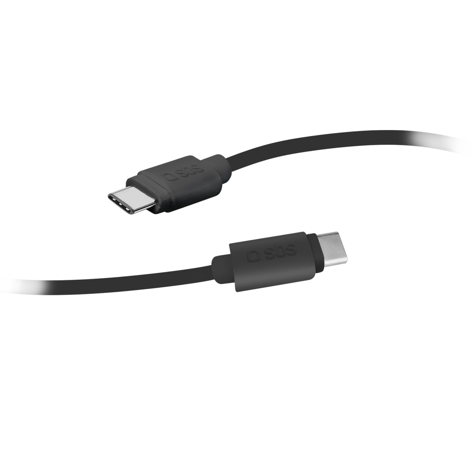 Two black USB-C cables, angled, white background. Connectors at each end.