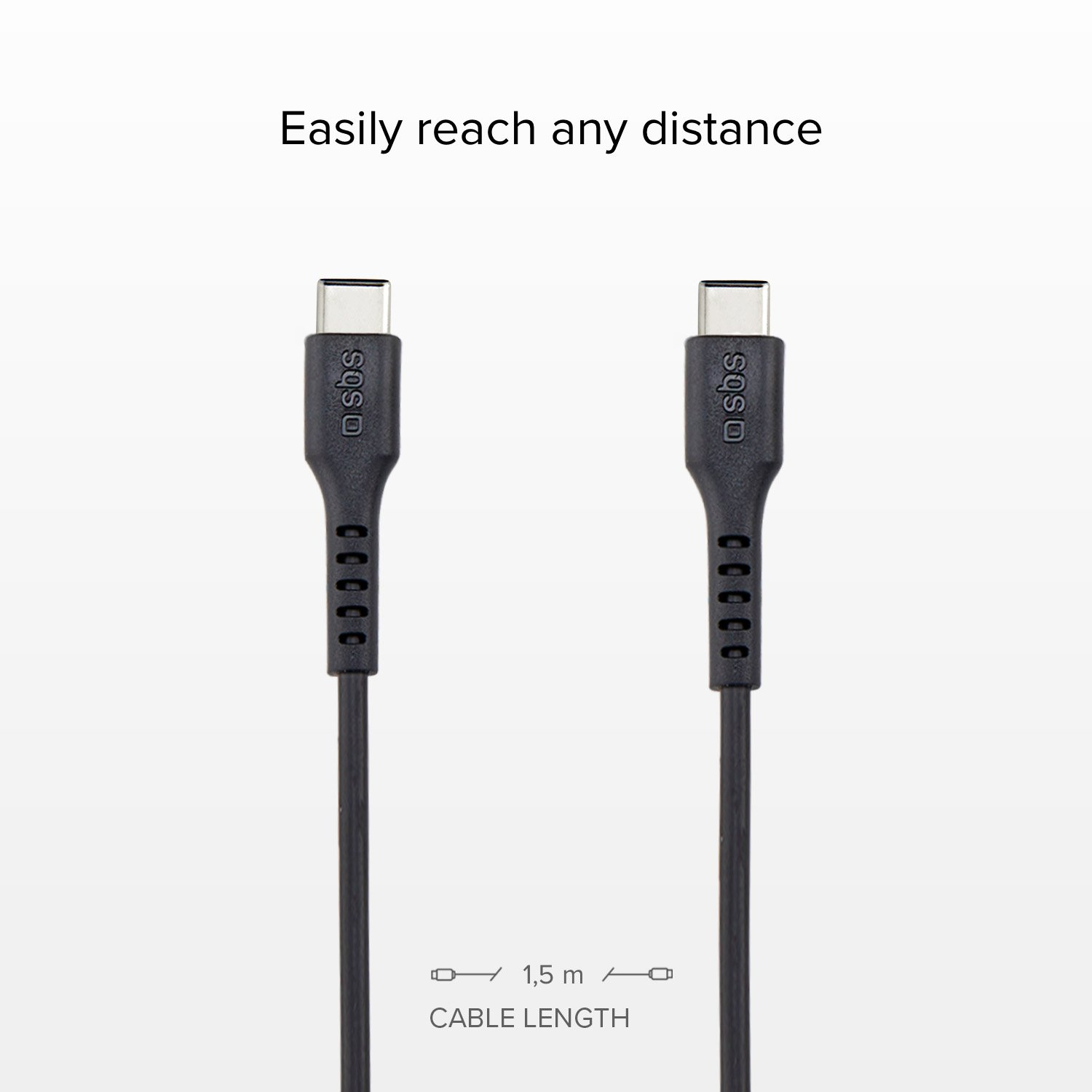 Two black USB-C cables side by side, labeled with 'Cable length'.