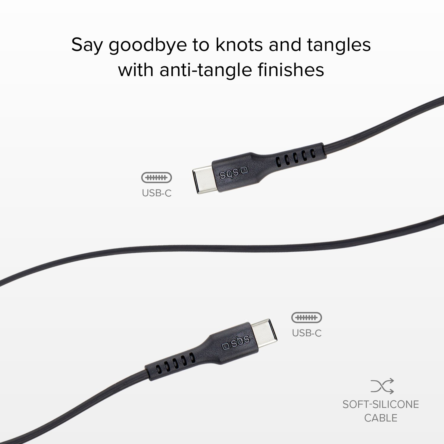 Two black USB-C cables with connectors, one plugged into a black device labeled sqso.