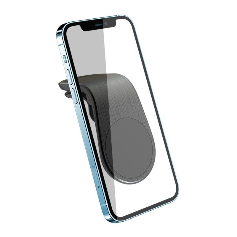 Telefon telefontartóval. A telefon ezüst és fekete.