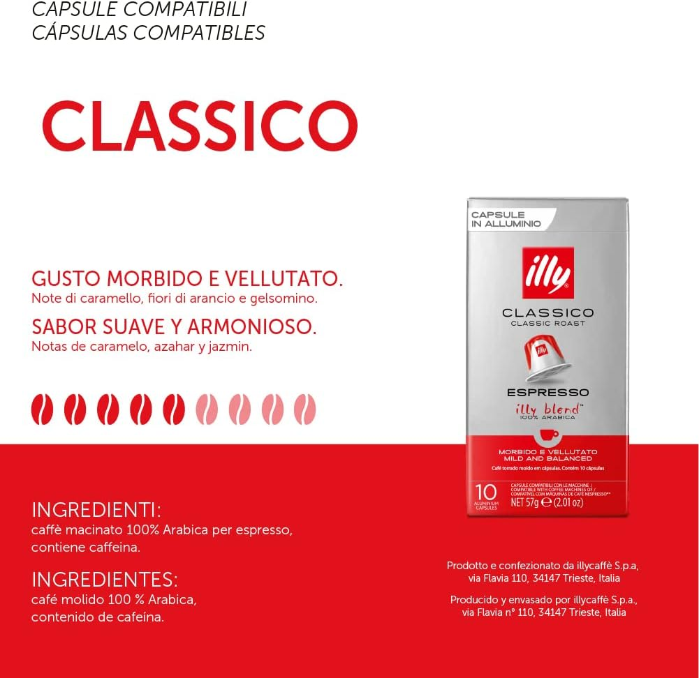 Paquete de cápsulas de café con texto y logotipo de la marca illy.