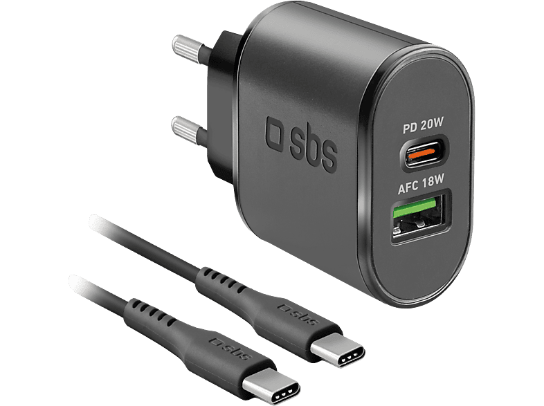 Sbs Chargeur Mural 20W USB-C & 18W USB-A avec Câble USB-C 1.5m