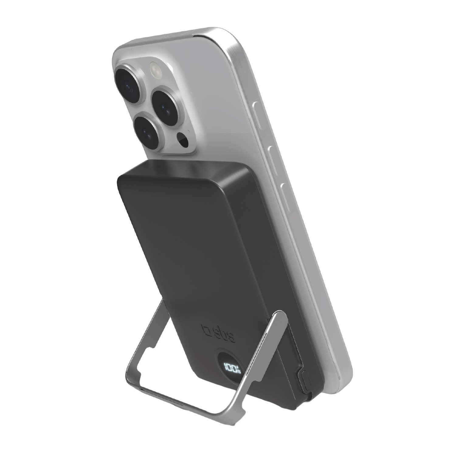 Sbs 1xusb-c 10000mah 15w Magsafe Lcd Stand Powerbank Zwart