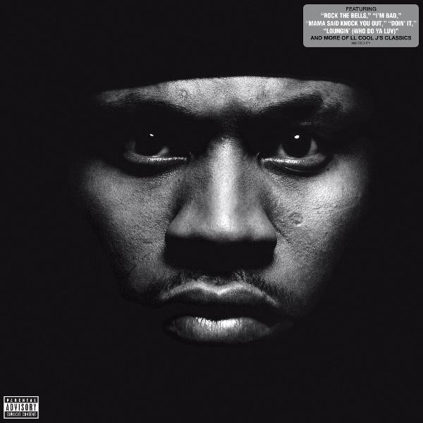 Albumcover von LL Cool J mit dunklem Gesicht und dem Albumtitel in weißer Schrift. Mit Hits.