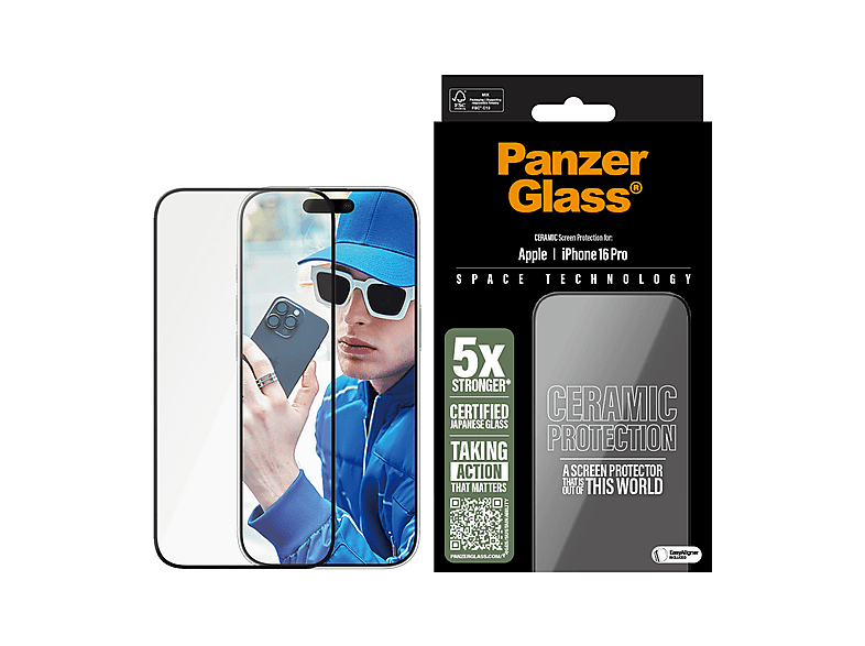 PanzerGlass Ceramic Screen Protector Ultra-Wide Fit, Displayschutzglas, für Apple iPhone 16 Pro — Foto 4 von 5