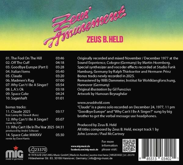 Zeus Amusement Albumcover mit Text und Noten. Zeus B. Held.
