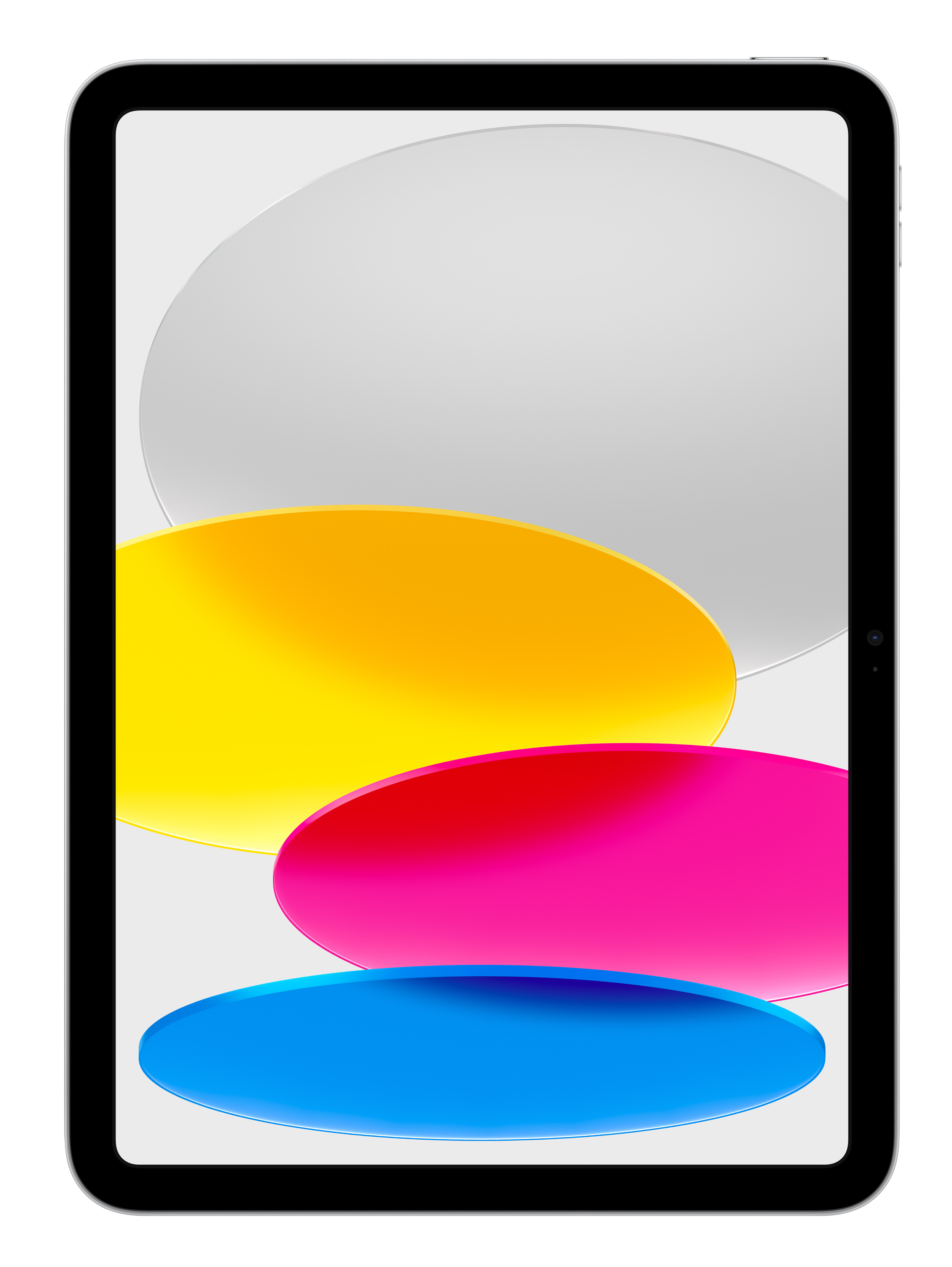 Tablet z kolorowymi, nakładającymi się owalami na ekranie.