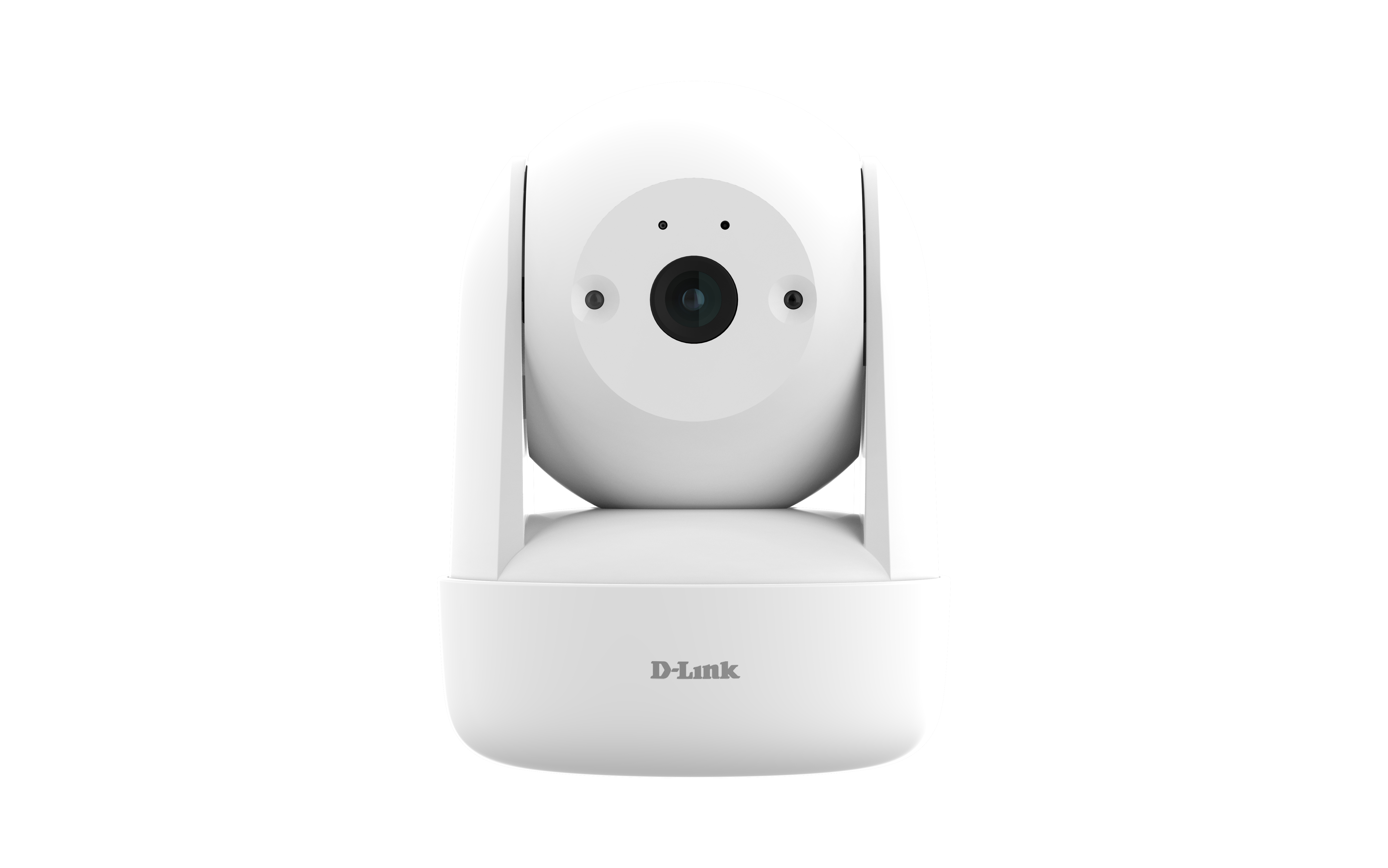 Eine weiße D-Link-Überwachungskamera auf weißem Hintergrund.