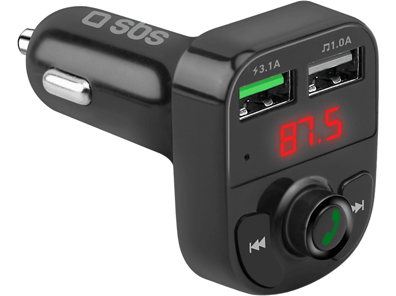 Sbs Car Charger & Fm Bluetooth Receiver 2xusb-a 15w Black