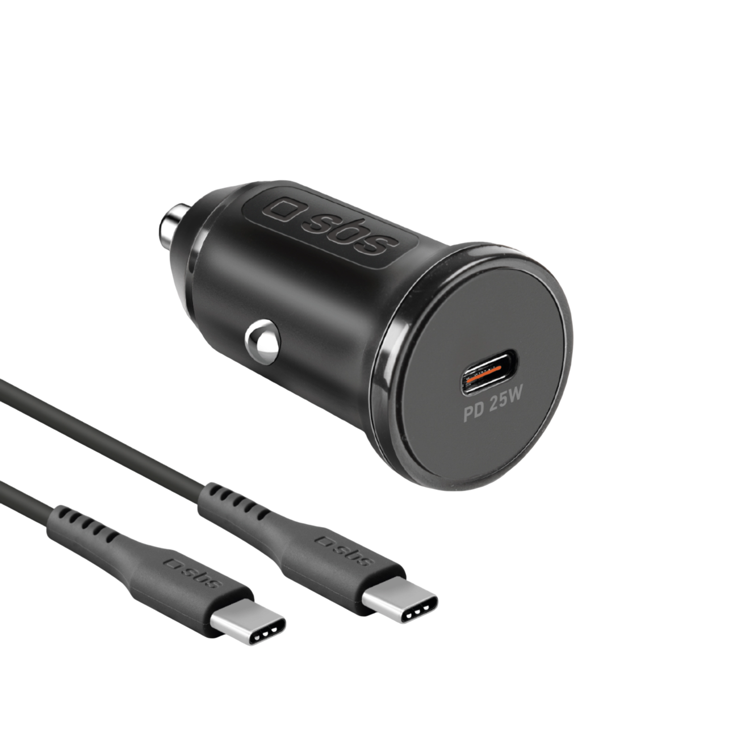 Sbs Car Charger Usb-c 25w Black + 1m Cable Autolader