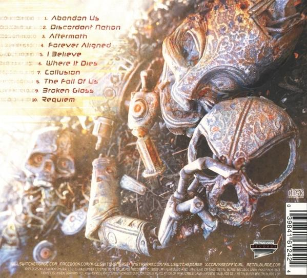 Albumcover mit Totenkopf-Bildern und Text. Metallisches Farbschema. Metal Blade Records Logo.