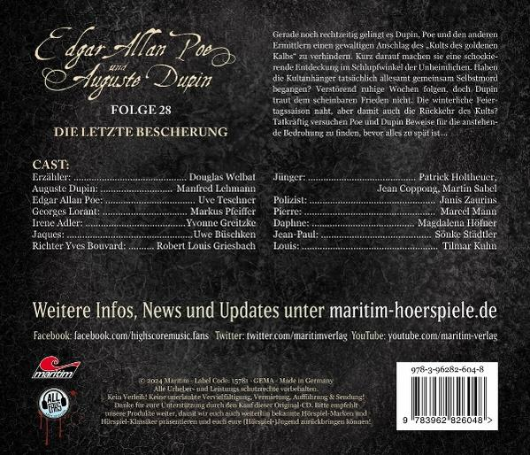 Rückseite einer CD mit Text auf Deutsch, der die Geschichte und die Besetzung detailliert.