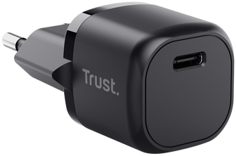 Fekete Trust USB-C töltő európai dugóval.