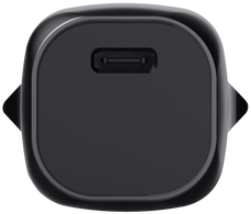 Egy fekete USB-C töltő. A töltőport látható.