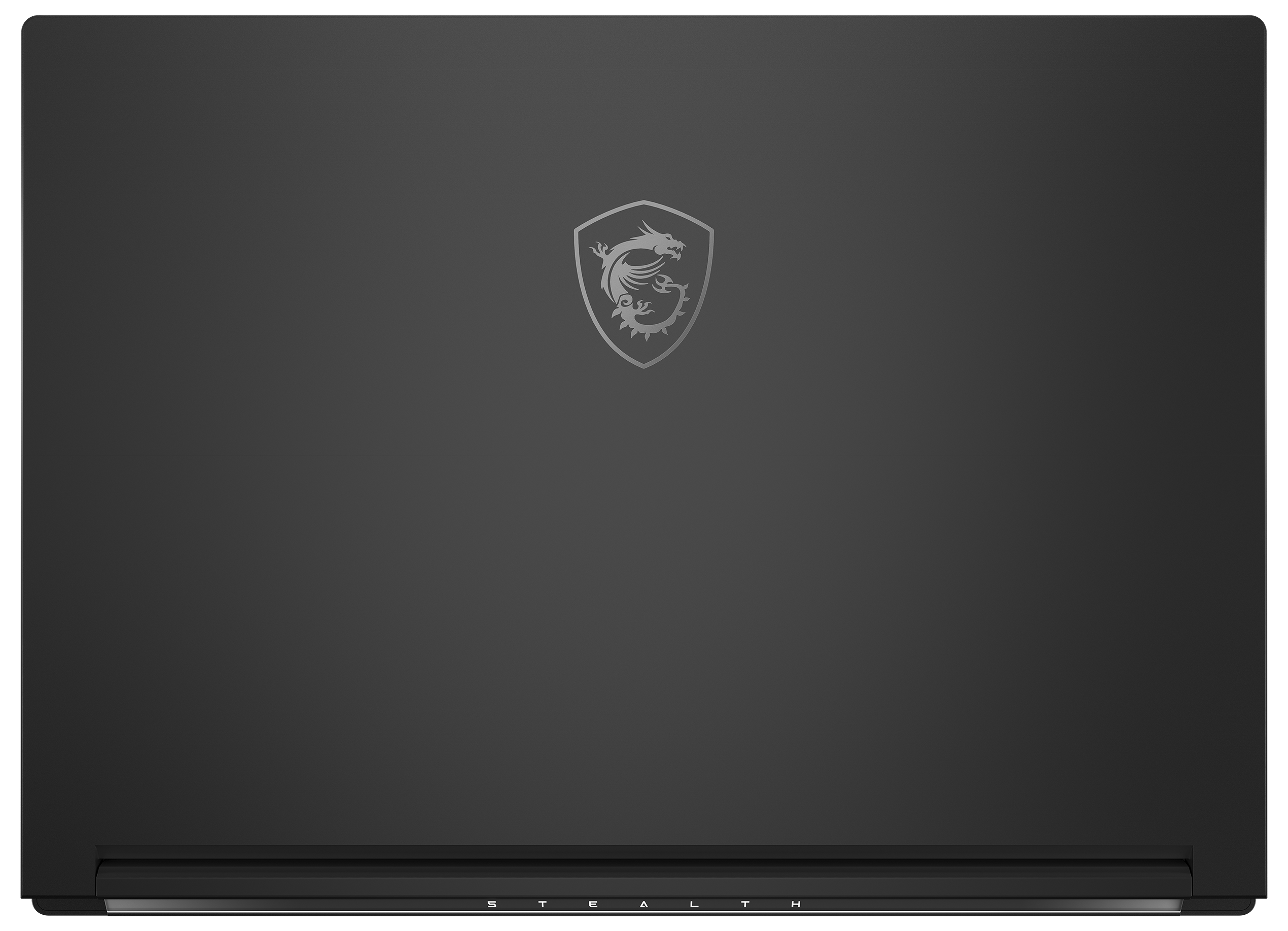 Ein schwarzer Laptop mit dem MSI-Logo auf der oberen Abdeckung und dem Wort STEALTH unten.