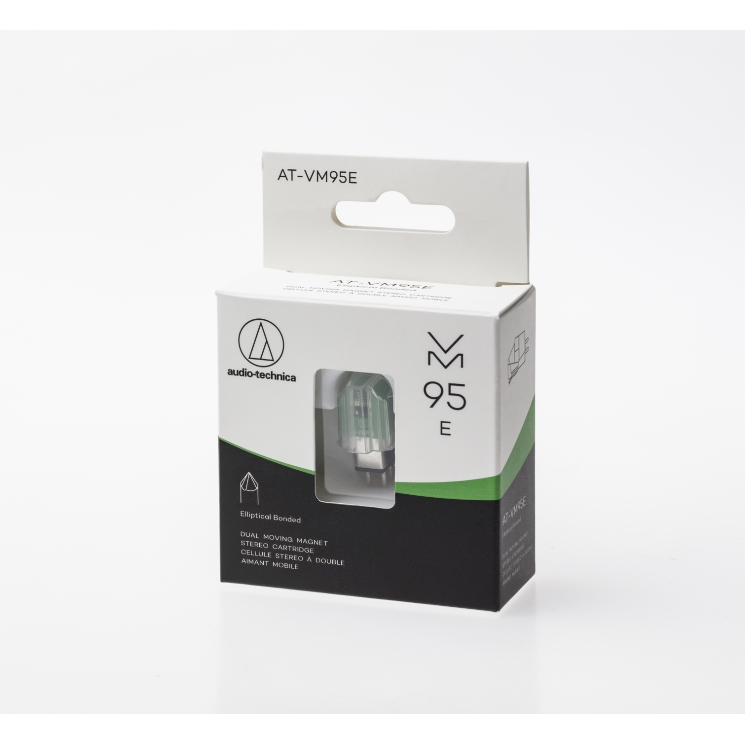 Una scatola per uno stilo audio-technica. La confezione è bianca e verde.