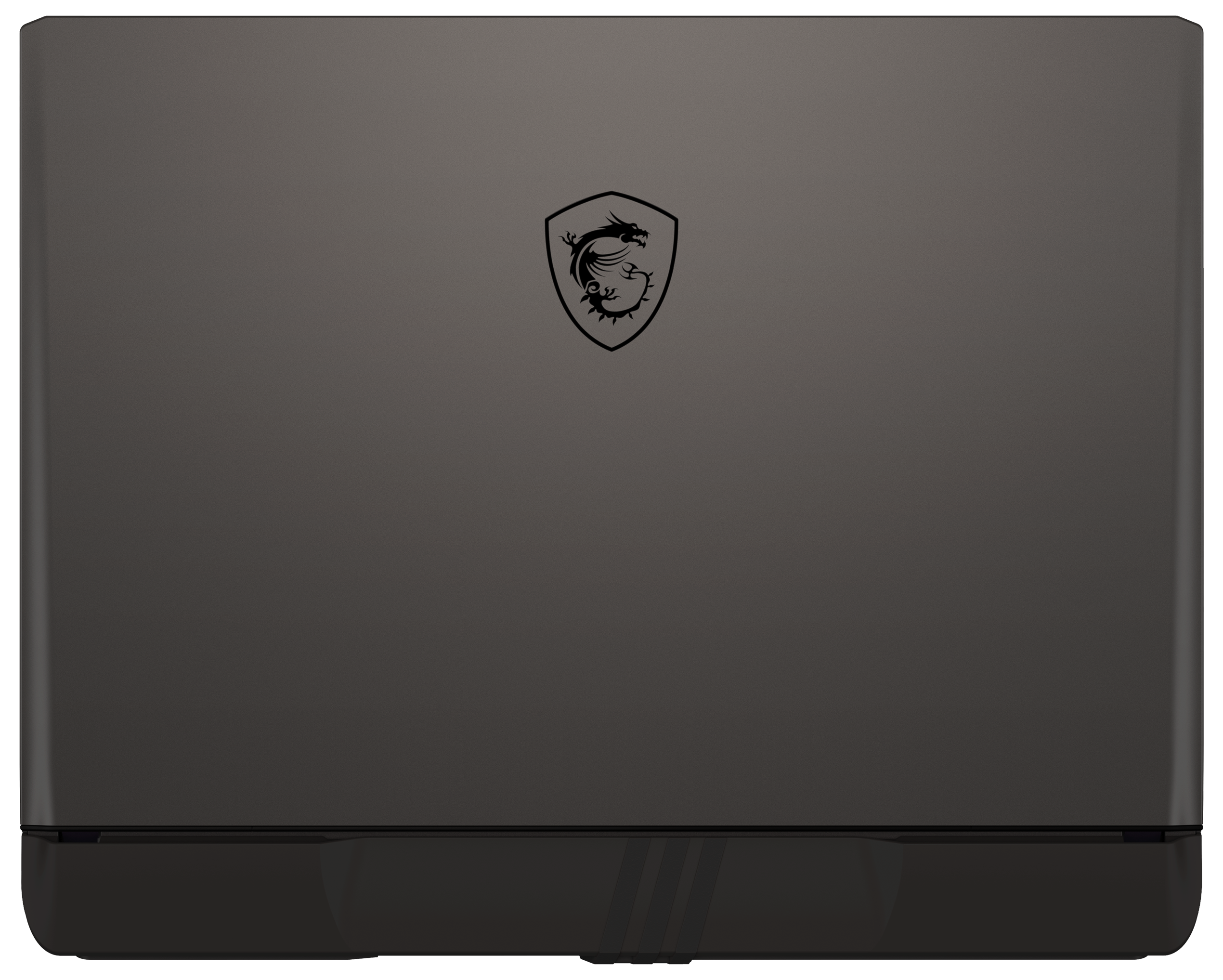 Rückseite eines dunkelgrauen Laptops mit Logo.
