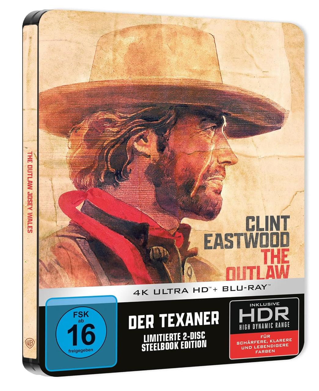 Ein Filmcover mit Clint Eastwood mit Cowboyhut, in braunem und rotem Design.