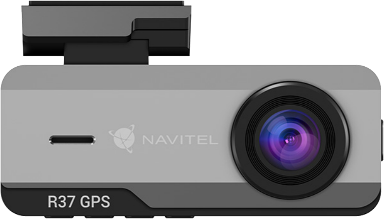 Szürke dashcam lencsével. Navitel R37 GPS modell.