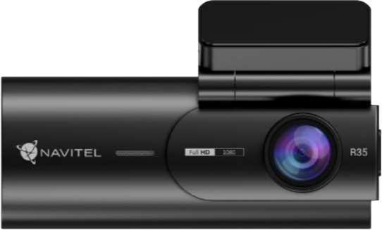 Fekete műszerfali kamera objektívvel. A műszerfali kamerán Full HD 1080 felirat látható.