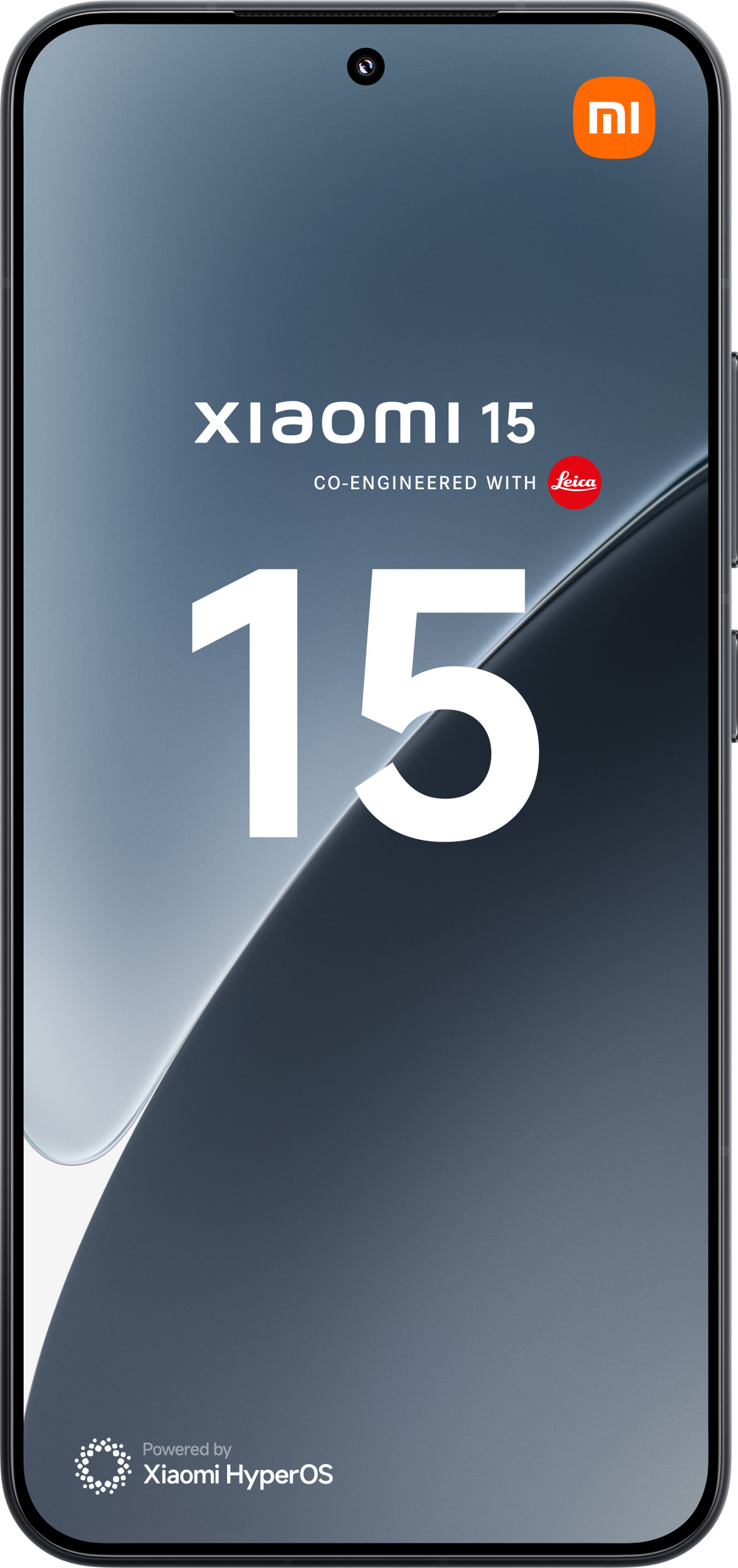 Widok z przodu telefonu Xiaomi 15 z tekstem.