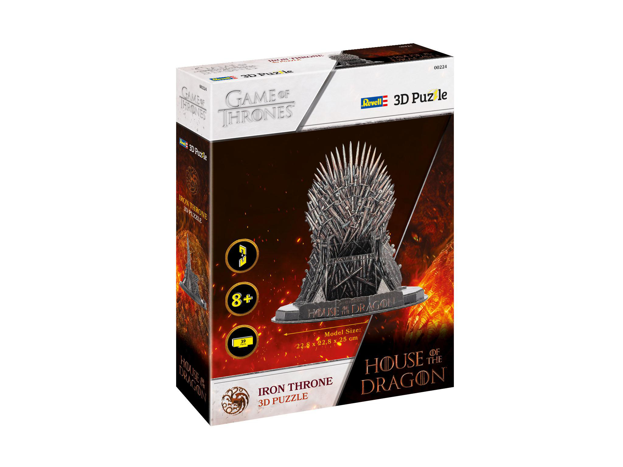 Game of Thrones 3D-Puzzle-Box mit dem Eisernen Thron. Die Box zeigt das Puzzle-Bild.
