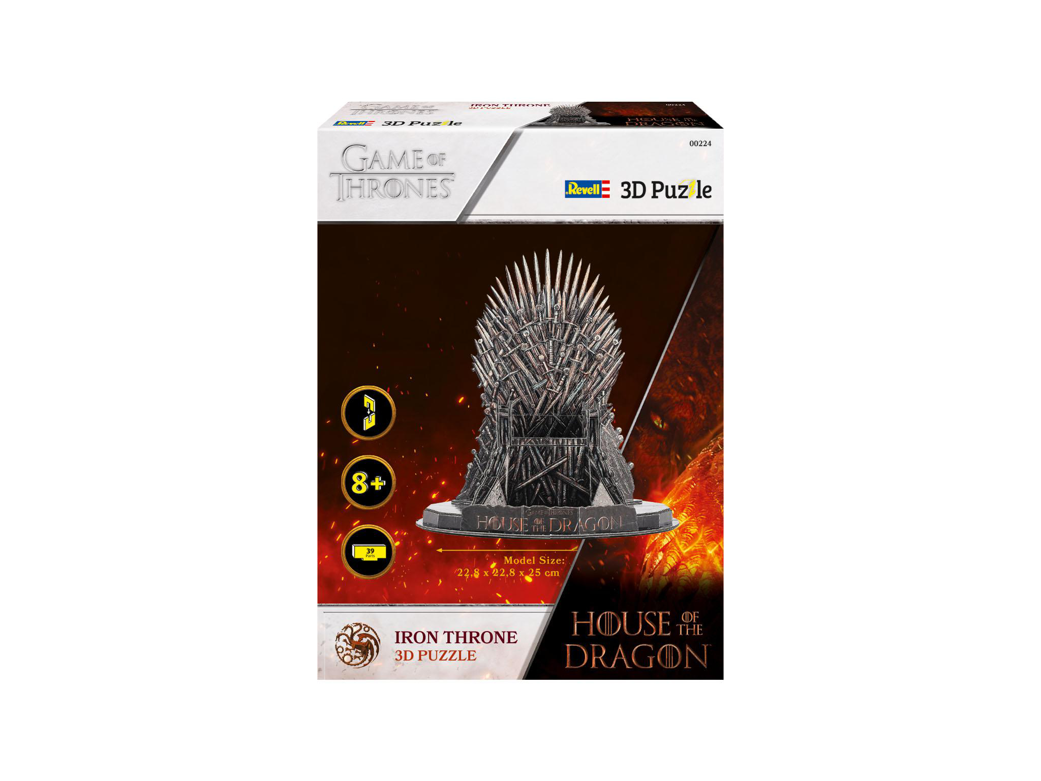 Game of Thrones 3D-Puzzle-Box mit dem Eisernen Thron auf weißem Hintergrund.