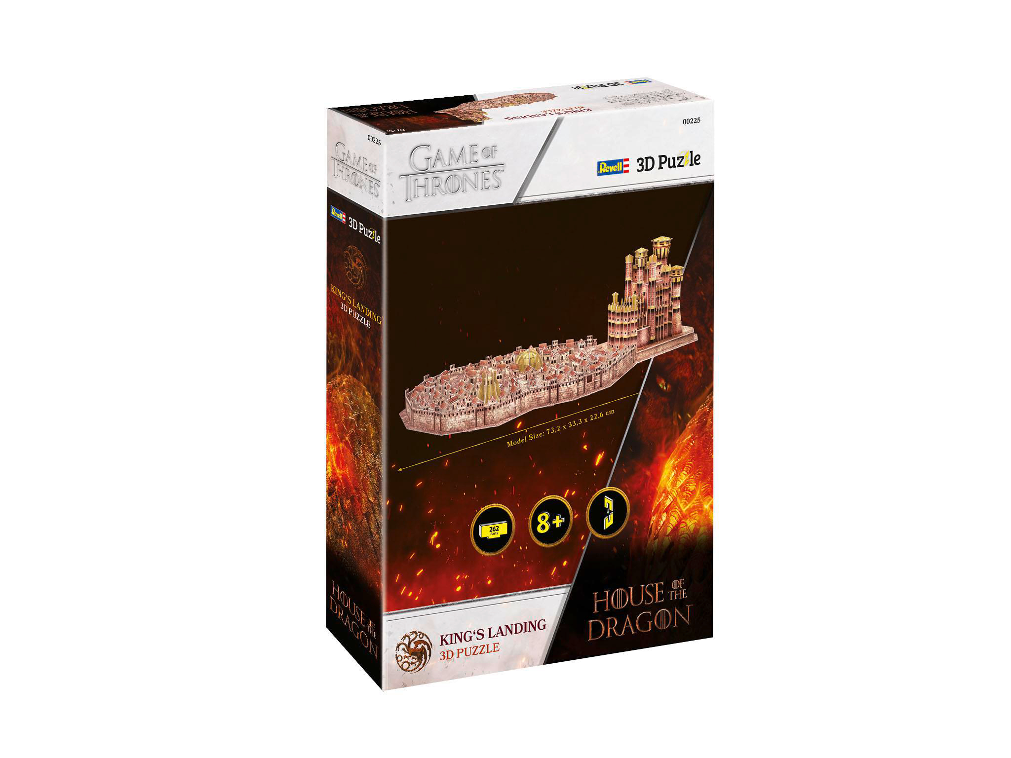 Game of Thrones 3D-Puzzle-Box. Zeigt das King's Landing-Puzzle mit einem Drachenbild.