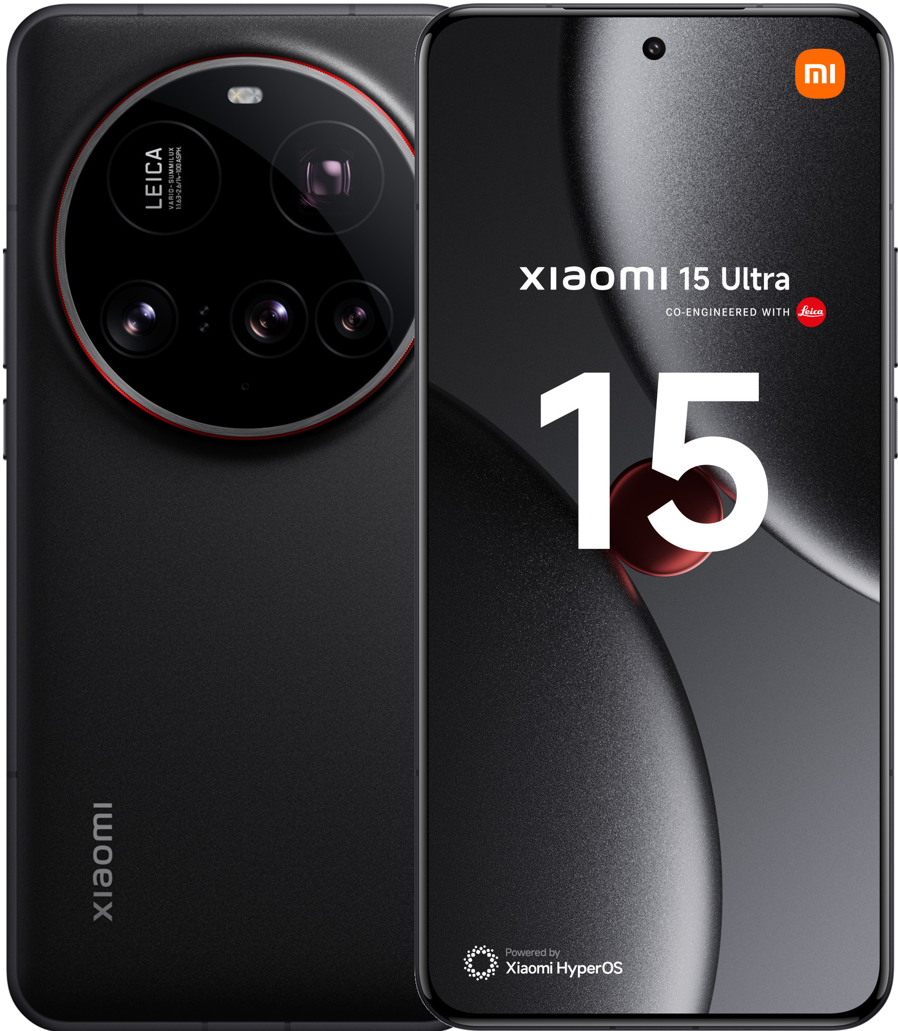 Czarny smartfon Xiaomi 15 Ultra z wyraźnym aparatem i marką Leica.