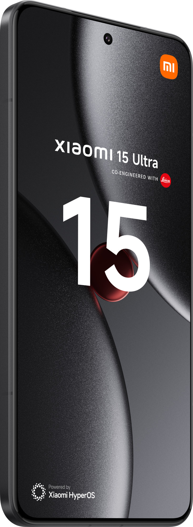 Czarny smartfon z napisem 'Xiaomi 15 Ultra'. Telefon znajduje się w ciemnym otoczeniu.