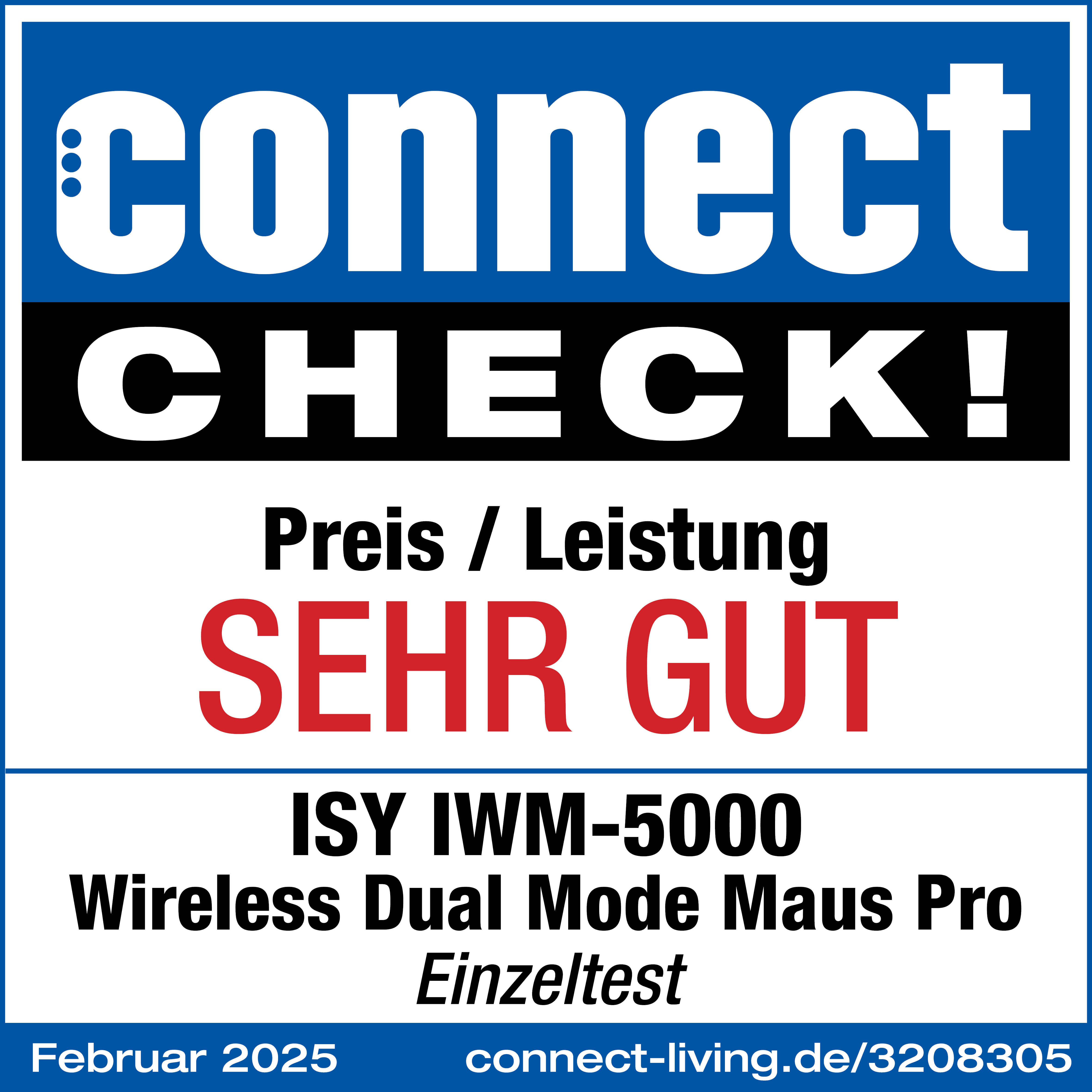 Ein Zeitschriften-Cover mit "connect CHECK!"-Logo, Preis/Leistung als "SEHR GUT" (sehr gut) ausweisend.