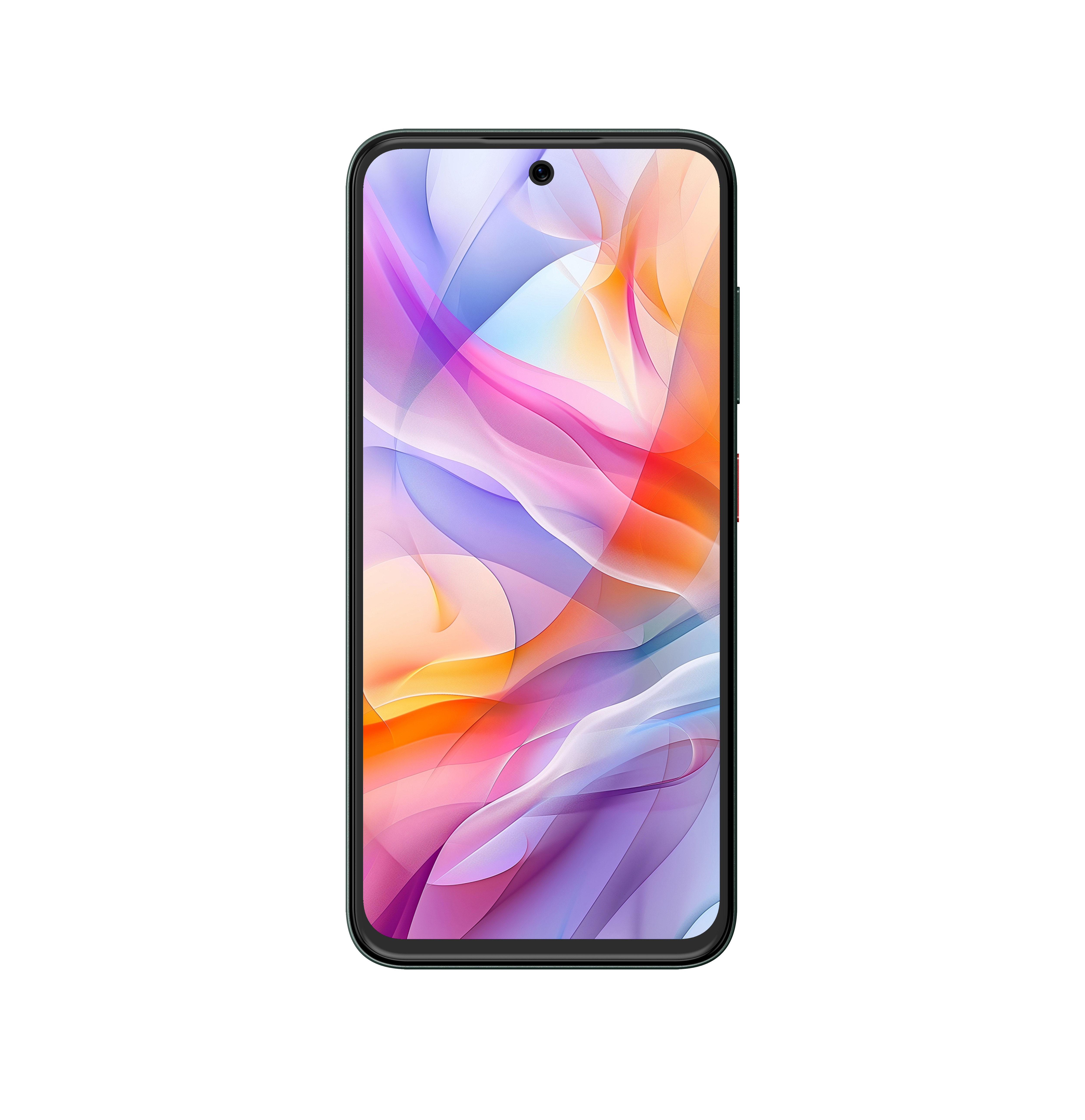 Smartphone mit farbenfrohem, abstraktem Hintergrundbild auf dem Bildschirm.